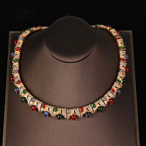 Multiple rhinestone Inlays vintage necklace & earrings & bangle set
