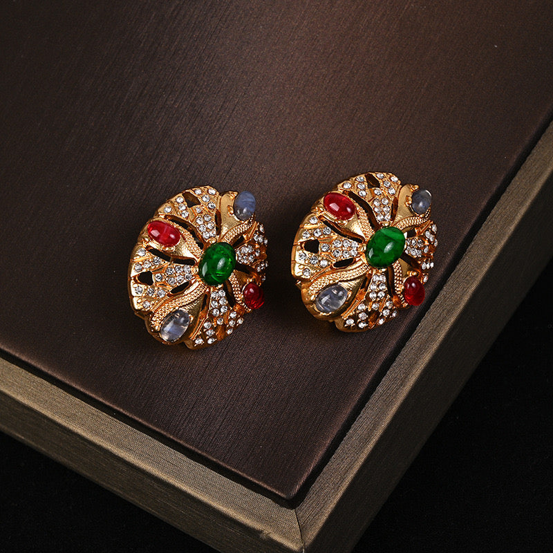 Multiple rhinestone Inlays vintage necklace & earrings & bangle set