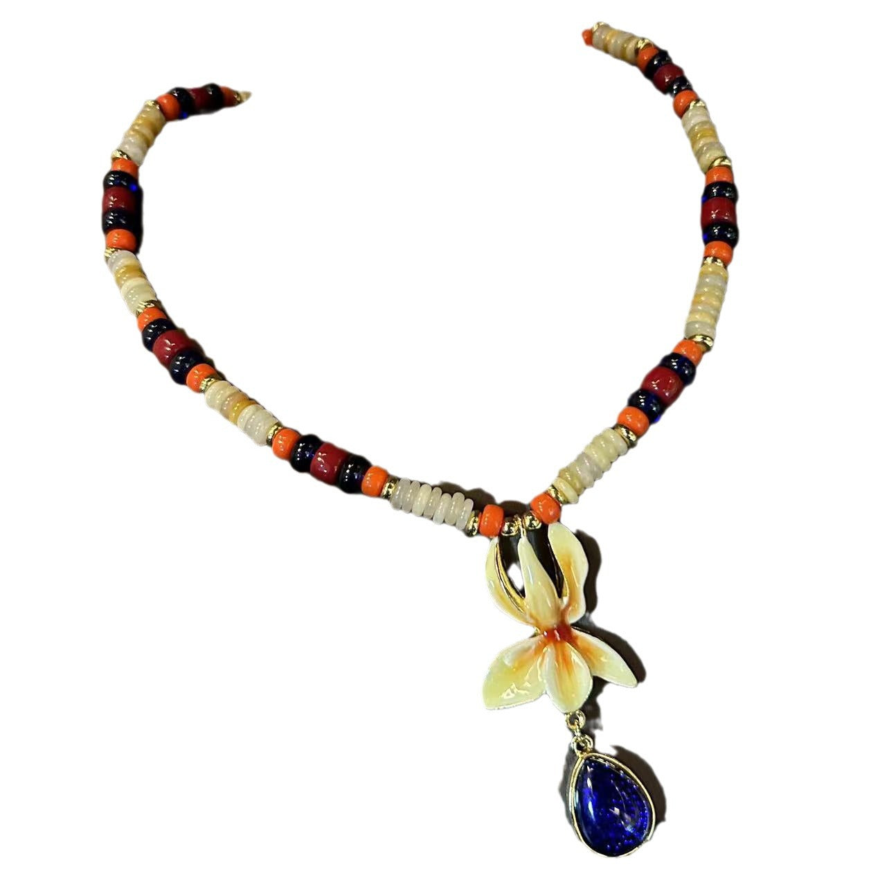 Vintage enamel tulip stud earrings vintage dopamine beaded necklace and earring set