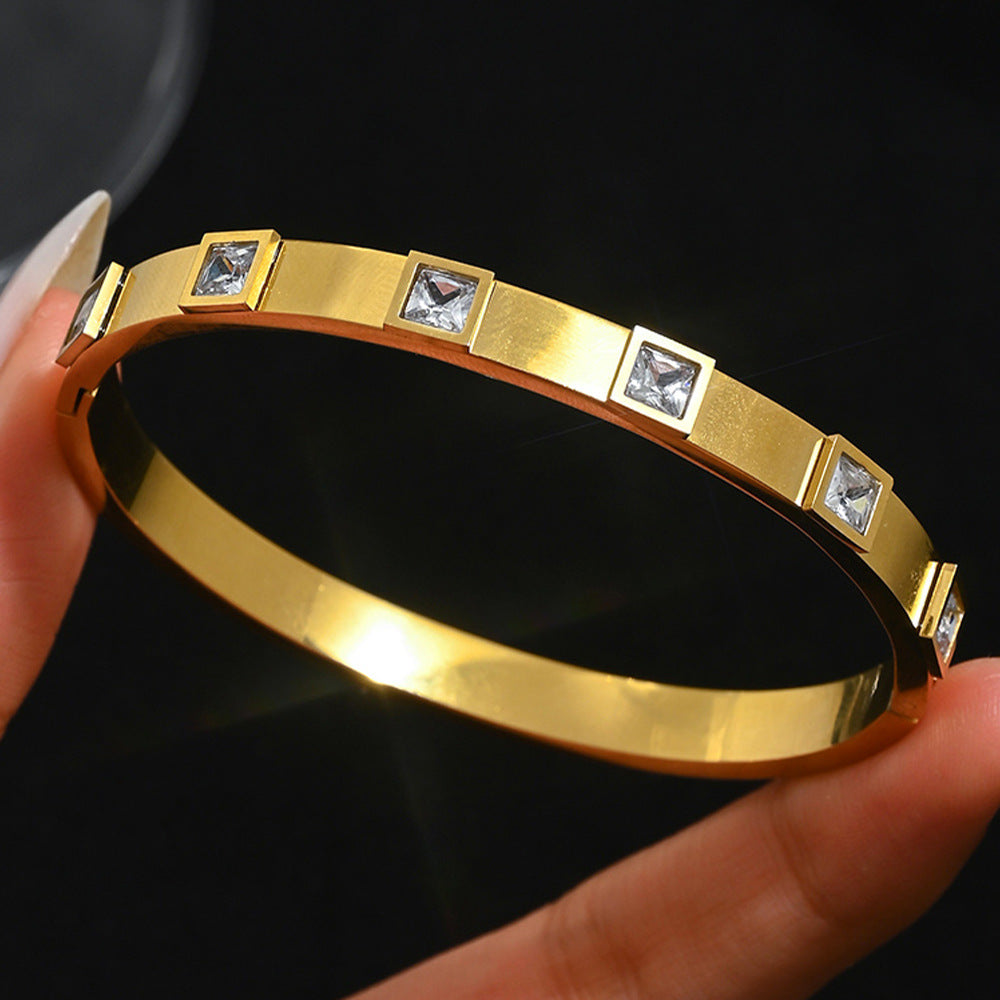 Stainless steel with Zircon or rinestone design bling bangles,18k gold plated color-resistant bangles
