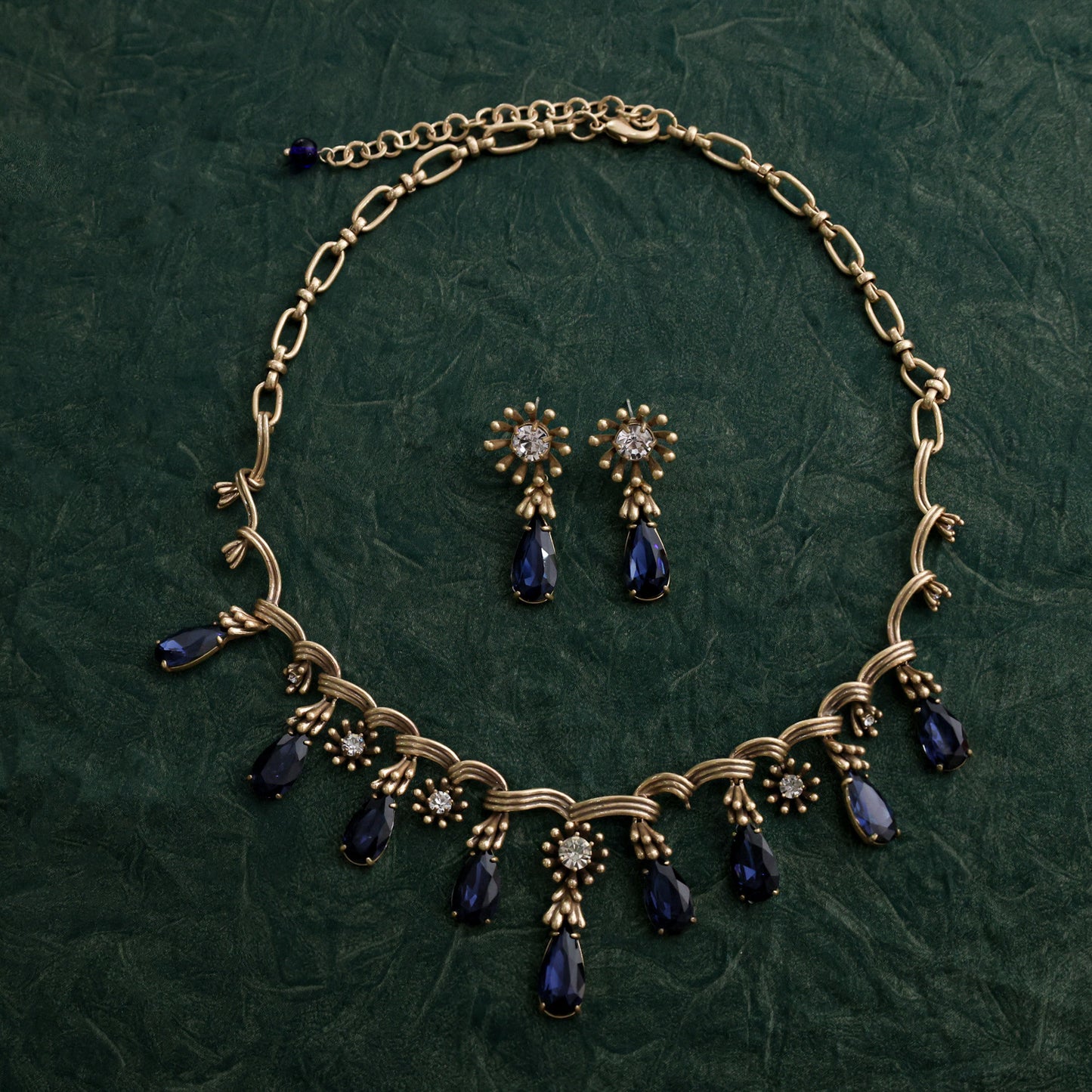 3D Flower Pendant Stud Earrings with Rhinestone Tassels, Vintage Artisan Luxe Women's Necklace Jewelry Set