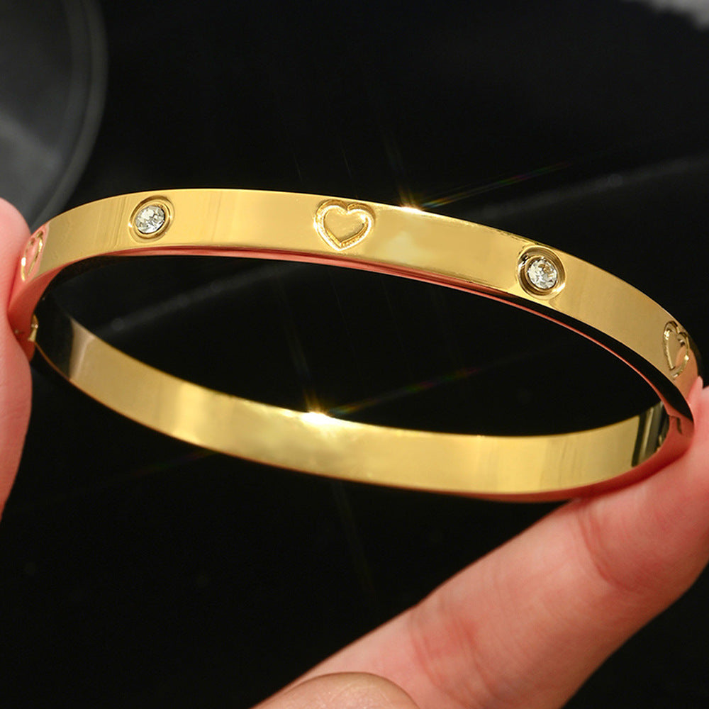 Stainless steel with Zircon or rinestone design bling bangles,18k gold plated color-resistant bangles