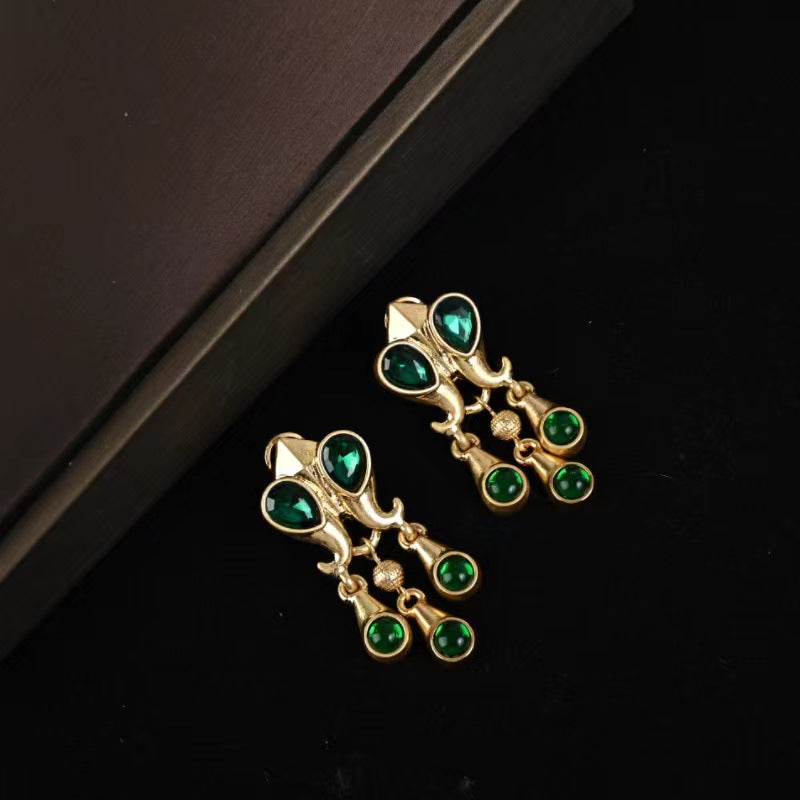 Vintage jewelry retro palace-style electroplated glass gemstone stud earrings, necklace, and bracelet Virgin's Tears set