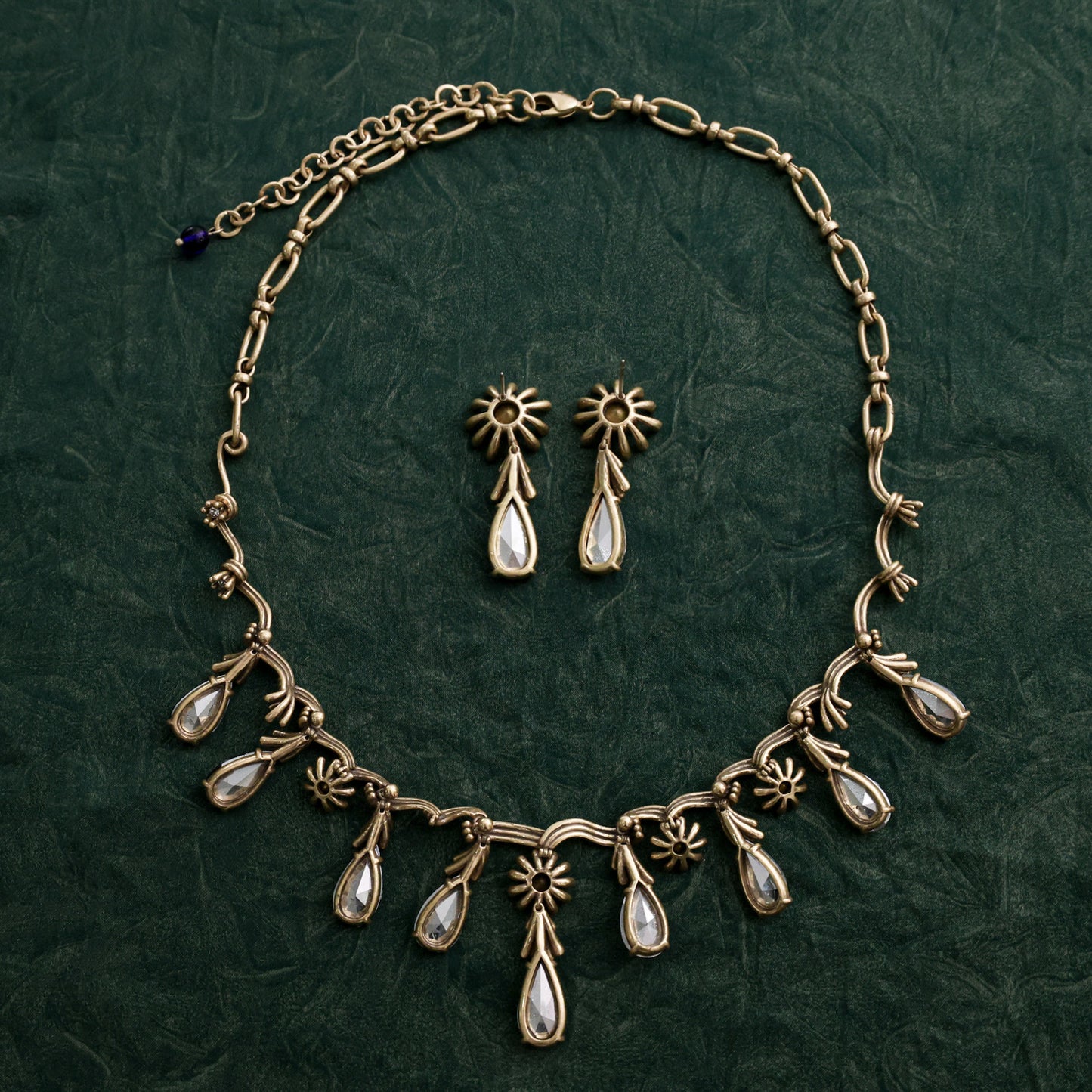 3D Flower Pendant Stud Earrings with Rhinestone Tassels, Vintage Artisan Luxe Women's Necklace Jewelry Set