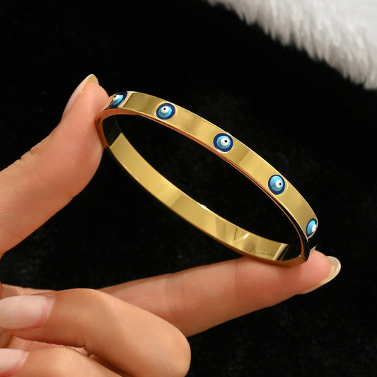 Evil Eye bangle,stianless steel 18k gold plated color-resistant bangle