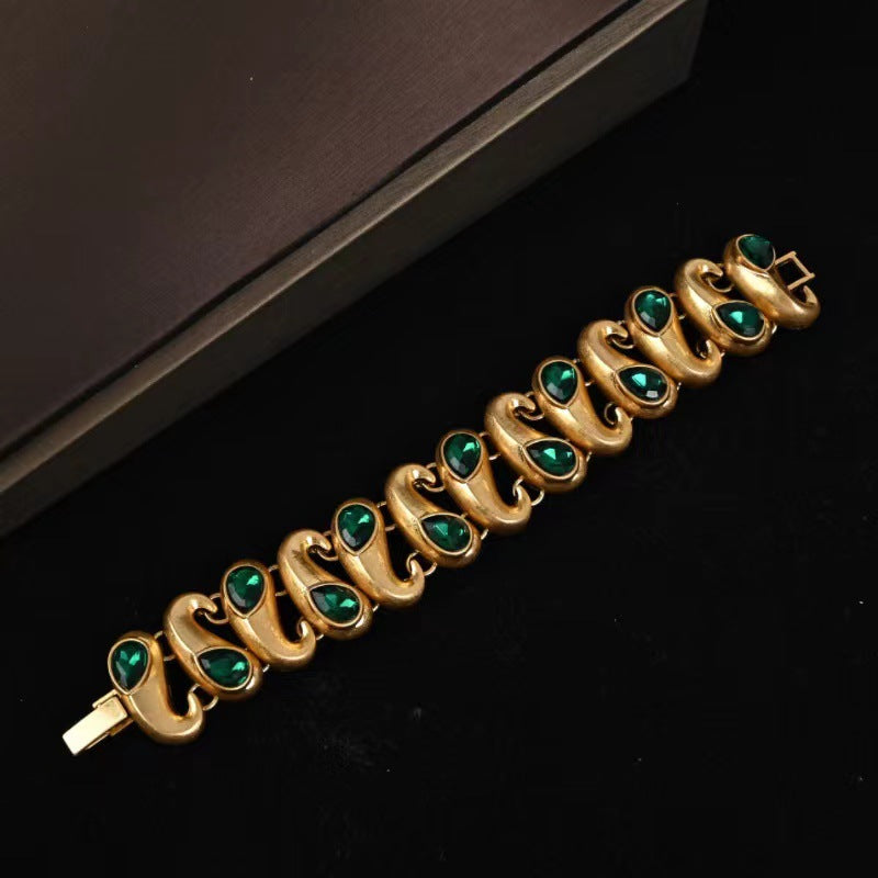 Vintage jewelry retro palace-style electroplated glass gemstone stud earrings, necklace, and bracelet Virgin's Tears set