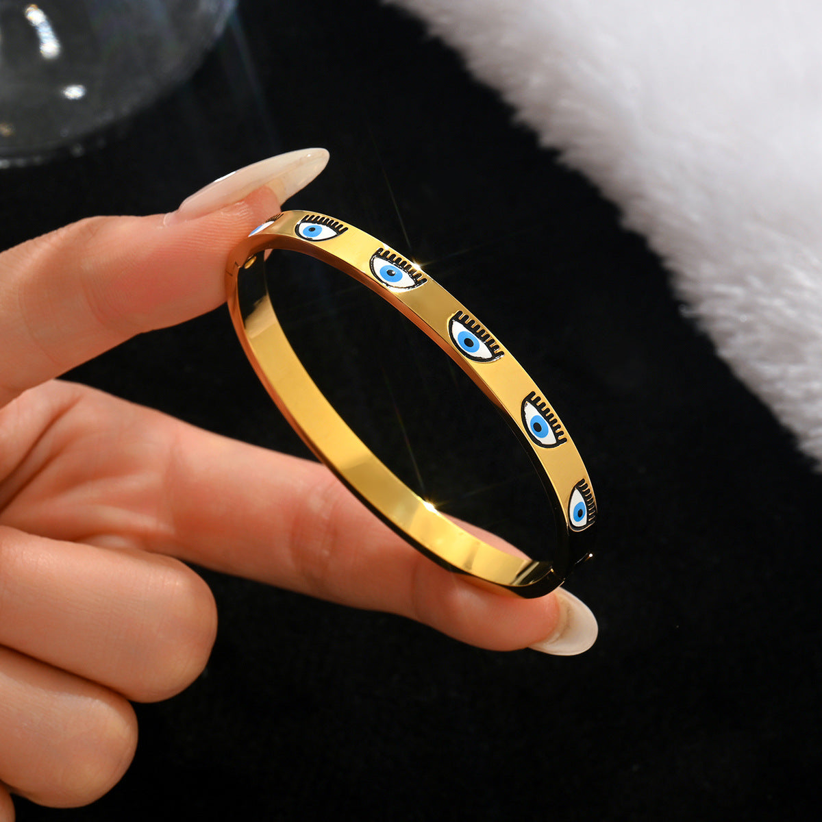 Evil Eye bangle,stianless steel 18k gold plated color-resistant bangle