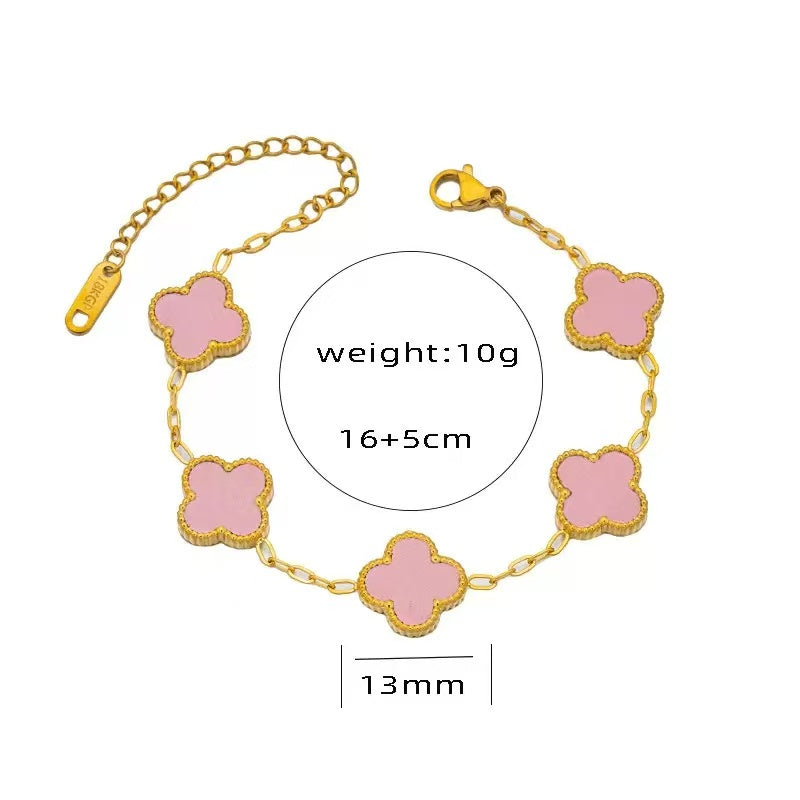 Gold and Pink Clover Bracelets